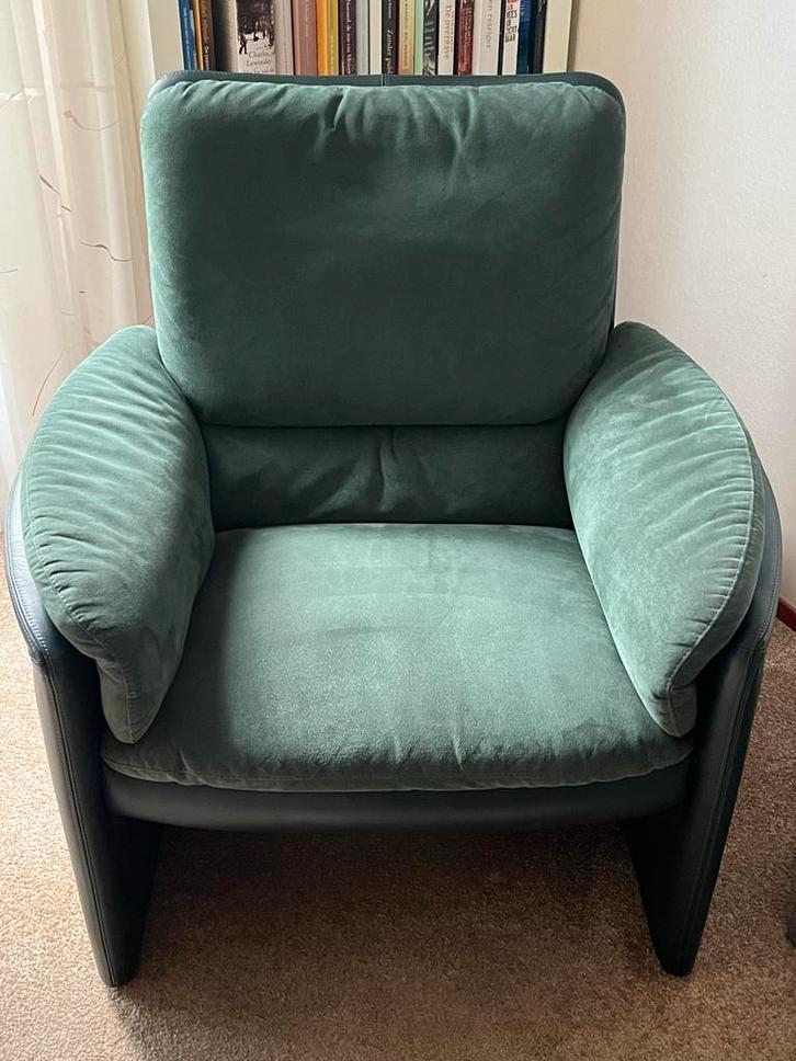 2 Leolux Fauteuils (groen), Huis en Inrichting, Fauteuils, Zo goed als nieuw, Leer, 75 tot 100 cm, 75 tot 100 cm, Ophalen of Verzenden