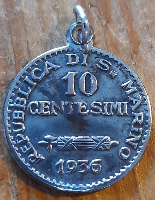 Kettinghangertje 10 Centisimi San Marino 1936, Sieraden, Tassen en Uiterlijk, Kettinghangers, Gebruikt, Overige materialen, Zilver
