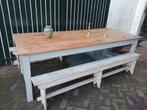 Lange Antieke Franse Tafel met banken, Antiek en Kunst, Antiek | Meubels | Tafels, Ophalen