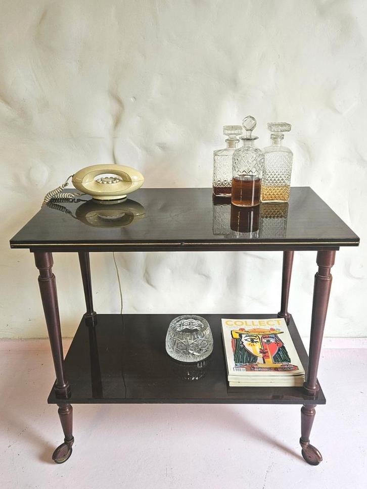 Vintage serveerwagen trolley, Huis en Inrichting, Tafels | Sidetables, Gebruikt, 25 tot 50 cm, 50 tot 100 cm, Rechthoekig, Ophalen