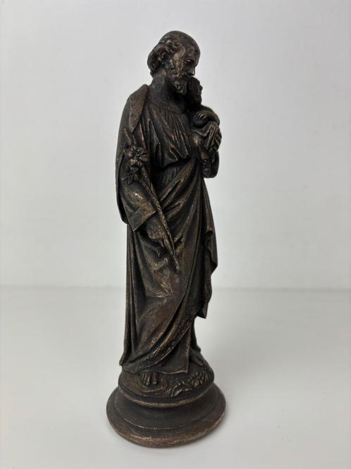 Bronzen beeld Sint Jozef met Jezus en lellie, Antiek en Kunst, Antiek | Religie, Ophalen of Verzenden
