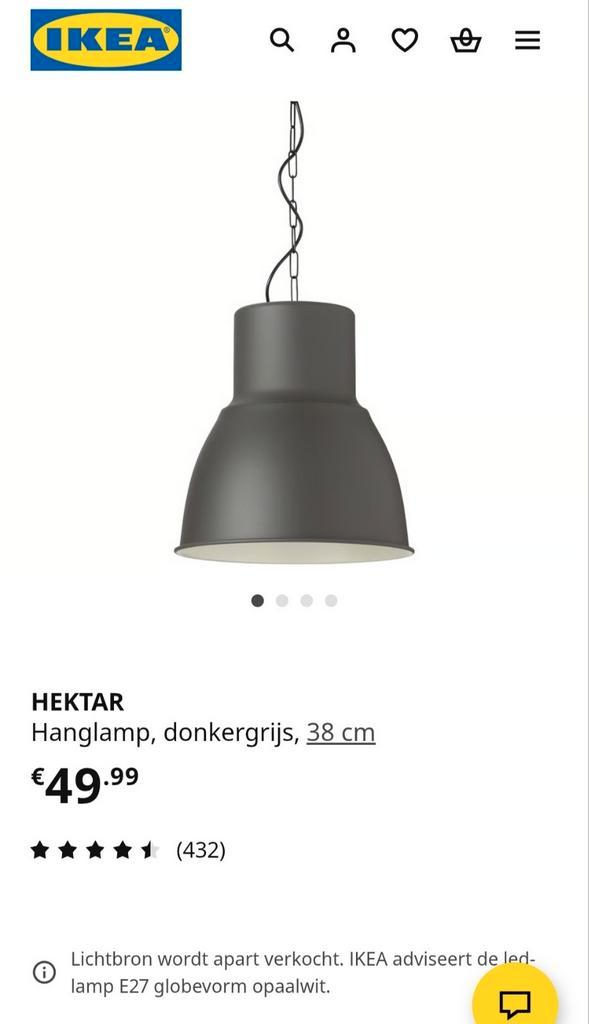 Ikea plafondlamp Hektar 38 cm, Huis en Inrichting, Lampen | Hanglampen, Zo goed als nieuw, 75 cm of meer, Metaal, Ophalen