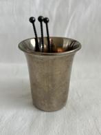 Vintage verzilverd lepelvaasje met 3 lepeltjes DE., Antiek en Kunst, Curiosa en Brocante, Ophalen of Verzenden