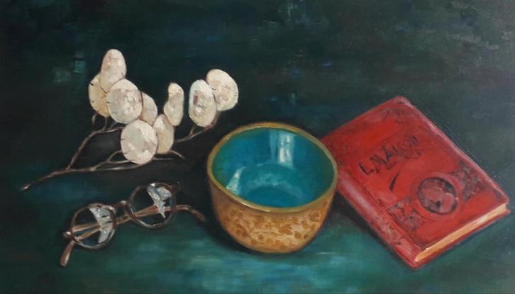 OUD STILLEVEN ROOD BOEK📕ROMAN>BRIL👓CIRCA 1945🖋LITERATUUR, Antiek en Kunst, Kunst | Schilderijen | Klassiek, Ophalen of Verzenden