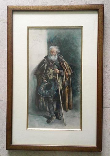 Bedelaar, hoed in zijn hand - José Robles Martinez 1843-1911 beschikbaar voor biedingen