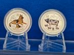 (3115) AUSTRALIA  LUNAR II  DOG en PIG  1/4 OUNCE, Ophalen of Verzenden, Setje, Zilver