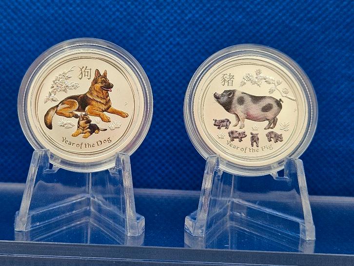 (3115) AUSTRALIA  LUNAR II  DOG en PIG  1/4 OUNCE, Postzegels en Munten, Munten | Oceanië, Setje, Zilver, Ophalen of Verzenden