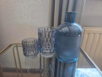 Blauwe Glazen Decoratie Set - Vaas en Glazen beschikbaar voor biedingen