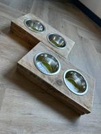Voerbak mini steigerhout stainless steel bakjes, Dieren en Toebehoren, Ophalen, Zo goed als nieuw