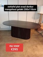 Nieuwe eettafel plat ovaal donker mangohout gelakt 200x110cm, ., Nieuw, Ophalen of Verzenden, .
