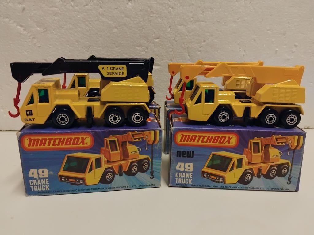 Matchbox #49 Crane Truck div varianten geel 3INCH, Ophalen of Verzenden, Zo goed als nieuw, Bus of Vrachtwagen
