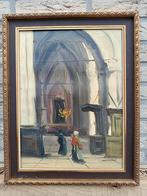 Kerk interieur, 40x30 cm Jan Kelderman, Antiek en Kunst, Kunst | Schilderijen | Klassiek, Ophalen of Verzenden