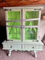 Brocante vitrine kast glas-in-lood, Ophalen, Gebruikt, 100 tot 150 cm, 100 tot 150 cm