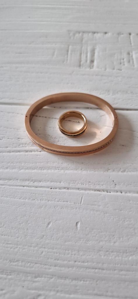 Rose bangle armband STAAL + bijpassende ring helemaal NIEUW!, Sieraden, Tassen en Uiterlijk, Armbanden, Nieuw, Staal, Roze, Met strass