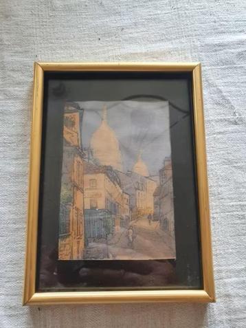 hele oude (ets met) aquarel Parijs Sacre Coeur ongesigneerd beschikbaar voor biedingen