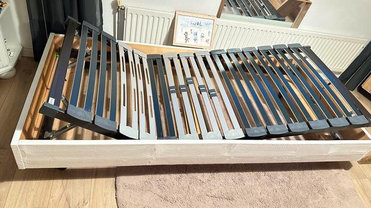 Wit Steigerhouten Bed 90x200 + Luxe Lattenbodem, Huis en Inrichting, Slaapkamer | Bedden, Zo goed als nieuw, Eenpersoons, 90 cm