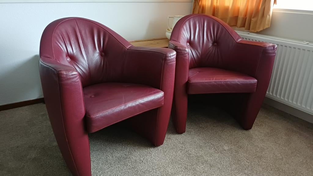 Leolux Carabita fauteauls kleur donkerrood, 2 stuks, Ophalen, Modern design, Minder dan 75 cm, Leer