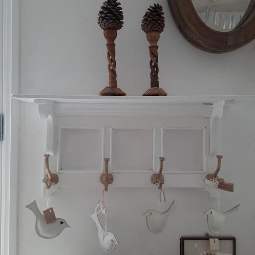Brocante vintage landelijke houten kapstok, 4 dubbele haken, Huis en Inrichting, Woonaccessoires | Kapstokken, Gebruikt, Wandkapstok