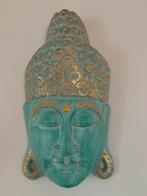 Buddha hoofd hout goud en blauwgroen, Ophalen of Verzenden, Zo goed als nieuw