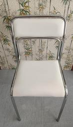 Vintage eetkamerstoel, buisframe, chroom en wit kunstleer., Ophalen, Wit, Metaal, Eén