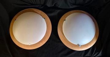 2x vintage ikea plafonnière hout met witte kunststof kap  beschikbaar voor biedingen