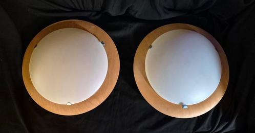 2x vintage ikea plafonnière hout met witte kunststof kap, Huis en Inrichting, Lampen | Plafondlampen, Gebruikt, Hout, Kunststof