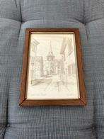 Vintage penteking H. Schiffeleers in houten lijst met glas, Ophalen of Verzenden