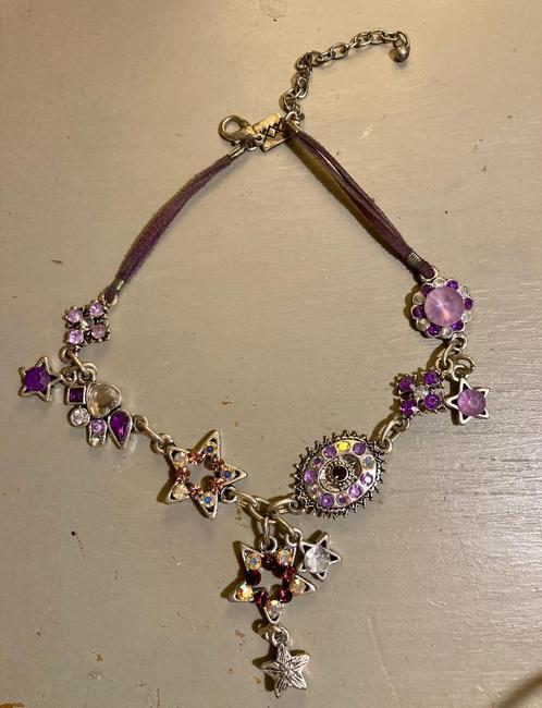 Vintage paars boho costume Jewelry ketting strass bedels, Sieraden, Tassen en Uiterlijk, Kettingen, Zo goed als nieuw, Overige materialen