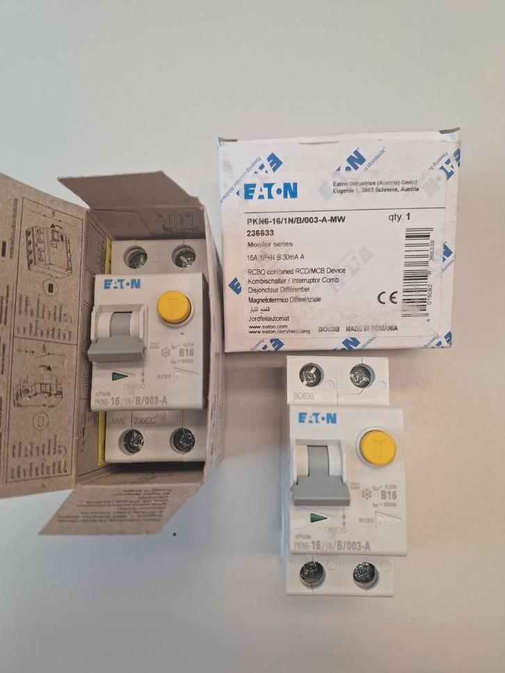 Eaton Xpole aardlekautomaat, 1P + N, 16A, 30mA, B-kar, Doe-het-zelf en Verbouw, Elektra en Kabels, Zo goed als nieuw, Overige typen