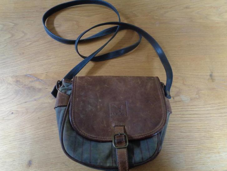 MONGO wax/leren jacht schoudertasje, Sieraden, Tassen en Uiterlijk, Tassen | Schoudertassen, Gebruikt, Overige merken, Groen, Leer