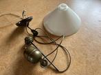 Vintage hanglamp van messing en glas met katrol, Huis en Inrichting, Lampen | Hanglampen, Gebruikt, Jaren 90, Ophalen of Verzenden