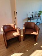 Leolux cognac lederen fauteuils- stoelen 2 stuks., Ophalen, Gebruikt, 75 tot 100 cm