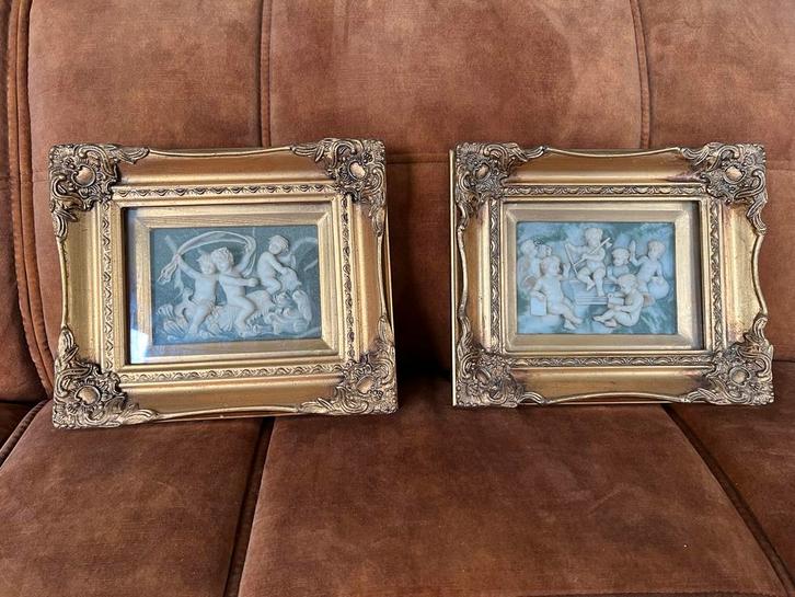 Biggs & Sons Albast Plaques met Vergulde Lijst, Antiek en Kunst, Kunst | Overige Kunst, Ophalen of Verzenden