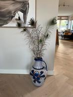 Echte Pauwenveren + Grote Vloervaas veren kunstbloemen, Ophalen, Gebruikt, Overige kleuren, Aardewerk of Porselein