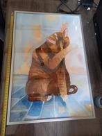 Wassende kat met mooie brede lijst, Minder dan 50 cm, Ophalen of Verzenden, Zo goed als nieuw, Schilderij