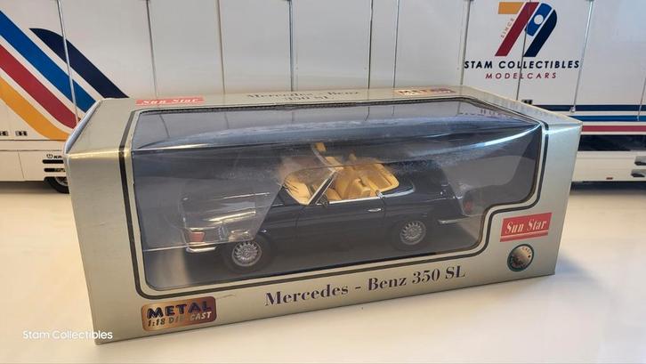Sun Star Mercedes-Benz SL-Class R107 350SL Blue Metallic, Hobby en Vrije tijd, Modelauto's | 1:18, Zo goed als nieuw, Auto, Sun Star