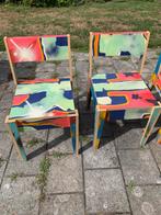 6 houten stoelen met Graffiti, Huis en Inrichting, Stoelen, Ophalen, Zo goed als nieuw, Bruin