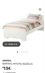 Ikea Askvoll Bed 90x200 + Lattenbodem, Huis en Inrichting, Ophalen, 90 cm, Eenpersoons, Wit