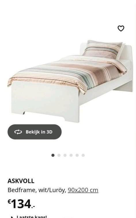 Ikea Askvoll Bed 90x200 + Lattenbodem, Huis en Inrichting, Slaapkamer | Bedden, Zo goed als nieuw, Eenpersoons, 90 cm, 200 cm