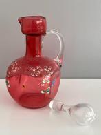 Oud handbeschilderd karafje van gekleurd glas, Verzenden