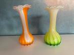 Twee vintage murano vazen. Oranje & Groen-geel, Ophalen of Verzenden