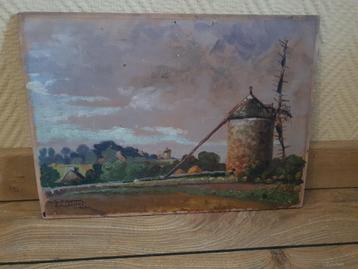 Landschap met molen olieverf op paneel beschikbaar voor biedingen