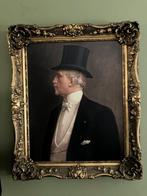 Oleografie man met hoed 79 x 93 cm., Antiek en Kunst, Ophalen