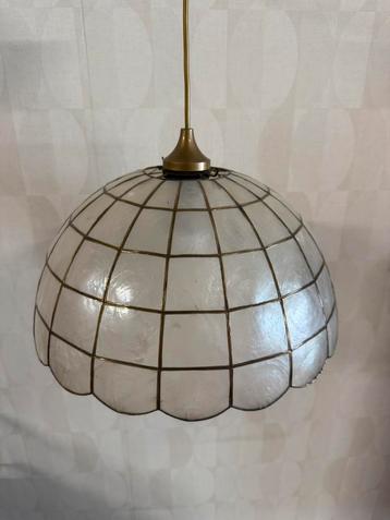 Vintage hanglamp schelp capiz parelmoer tiffany lamp messing beschikbaar voor biedingen