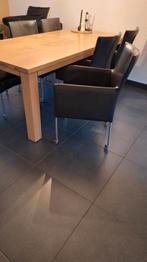 Eetkamerstoelen, op wieltjes, zwart leer, Huis en Inrichting, Stoelen, Ophalen, Gebruikt, Zwart, Leer