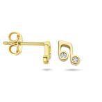Gouden oorbellen Muzieknootjes met zirkonia - 14 KRT, Nieuw, Ophalen of Verzenden, Knopjes of Stekers, Goud