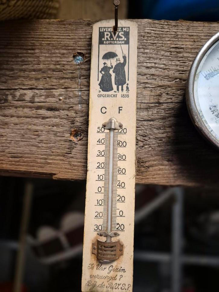 Vintage RVS Verzekeringen Thermometer, Antiek en Kunst, Antiek | Woonaccessoires, Ophalen of Verzenden