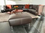 Bruin leren hoekbank met hocker, Ophalen, Gebruikt, Hoekbank, Leer