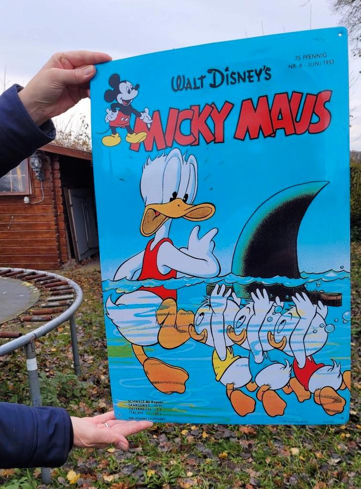 Metalen plaat met Donald Duck, Kwik, Kwek en Kwak, Verzamelen, Posters, Zo goed als nieuw, Film en Tv, Ophalen