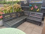 Zwart geverfde pallet hoek bank, Tuin en Terras, Ophalen of Verzenden, Zo goed als nieuw, Hout